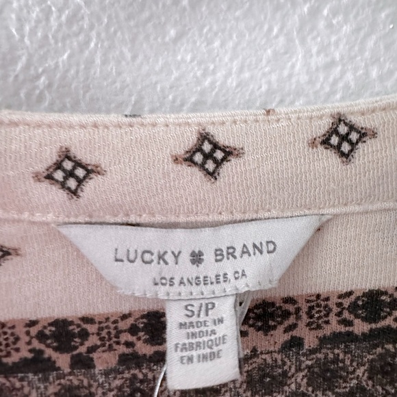 Lucky brand boho geometric 3/4 sleeve V-neck top cotton linen blend size small - Picture 6 of 12